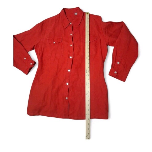 Lino By Chico's Red Button Up Shirt Size 2, M 100% Linen Valentines Luxury - Picture 5 of 6
